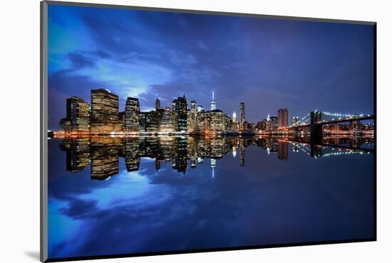 Brooklyn Bridge and Manhattan Skyline at Dusk, New York City, New York-Karen Deakin-Mounted Photographic Print