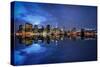 Brooklyn Bridge and Manhattan Skyline at Dusk, New York City, New York-Karen Deakin-Stretched Canvas