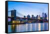 Brooklyn Bridge and Manhattan skyline at dusk, New York City, United States of America, North Ameri-Fraser Hall-Framed Stretched Canvas