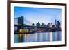 Brooklyn Bridge and Manhattan skyline at dusk, New York City, United States of America, North Ameri-Fraser Hall-Framed Photographic Print