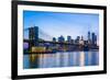 Brooklyn Bridge and Manhattan skyline at dusk, New York City, United States of America, North Ameri-Fraser Hall-Framed Photographic Print