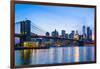 Brooklyn Bridge and Manhattan skyline at dusk, New York City, United States of America, North Ameri-Fraser Hall-Framed Photographic Print