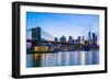 Brooklyn Bridge and Manhattan skyline at dusk, New York City, United States of America, North Ameri-Fraser Hall-Framed Photographic Print