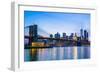 Brooklyn Bridge and Manhattan skyline at dusk, New York City, United States of America, North Ameri-Fraser Hall-Framed Photographic Print