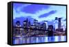 Brooklyn Bridge and Manhattan Skyline at Night, New York City-Zigi-Framed Stretched Canvas