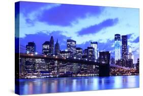 Brooklyn Bridge and Manhattan Skyline at Night, New York City-Zigi-Stretched Canvas