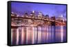 Brooklyn Bridge and Manhattan Skyline at Night, New York City-Zigi-Framed Stretched Canvas