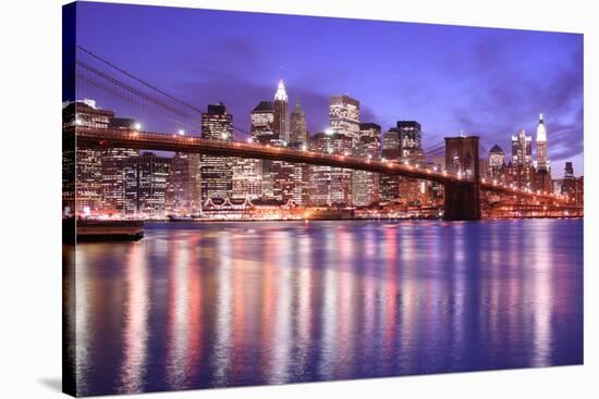 Brooklyn Bridge and Manhattan Skyline at Night, New York City-Zigi-Stretched Canvas