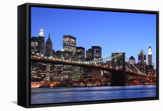 Brooklyn Bridge and Manhattan Skyline at Night, New York City-Zigi-Framed Stretched Canvas