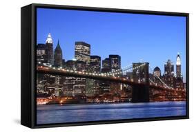 Brooklyn Bridge and Manhattan Skyline at Night, New York City-Zigi-Framed Stretched Canvas