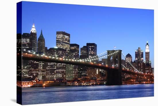 Brooklyn Bridge and Manhattan Skyline at Night, New York City-Zigi-Stretched Canvas