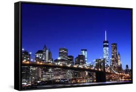 Brooklyn Bridge and Manhattan Skyline at Night, New York City-Zigi-Framed Stretched Canvas