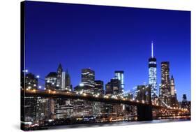 Brooklyn Bridge and Manhattan Skyline at Night, New York City-Zigi-Stretched Canvas