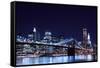 Brooklyn Bridge and Manhattan Skyline at Night, New York City-Zigi-Framed Stretched Canvas