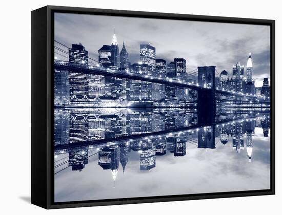 Brooklyn Bridge and Manhattan Skyline at Night, New York City-Zigi-Framed Stretched Canvas