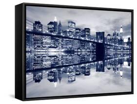 Brooklyn Bridge and Manhattan Skyline at Night, New York City-Zigi-Framed Stretched Canvas