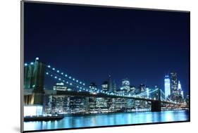 Brooklyn Bridge and Manhattan Skyline at Night, New York City-Zigi-Mounted Photographic Print