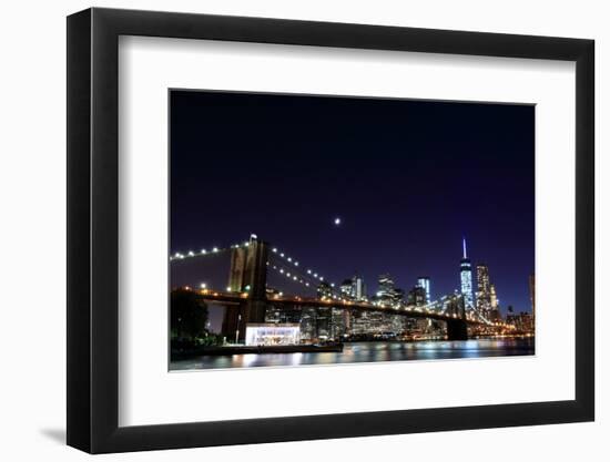 Brooklyn Bridge and Manhattan Skyline at Night, New York City-Zigi-Framed Photographic Print