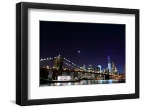 Brooklyn Bridge and Manhattan Skyline at Night, New York City-Zigi-Framed Photographic Print