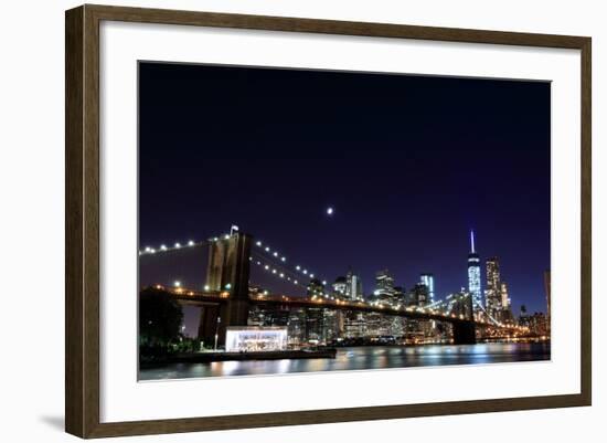 Brooklyn Bridge and Manhattan Skyline at Night, New York City-Zigi-Framed Photographic Print