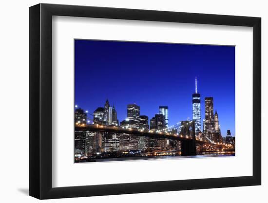 Brooklyn Bridge and Manhattan Skyline at Night, New York City-Zigi-Framed Photographic Print