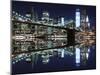 Brooklyn Bridge and Manhattan Skyline at Night, New York City-Zigi-Mounted Photographic Print