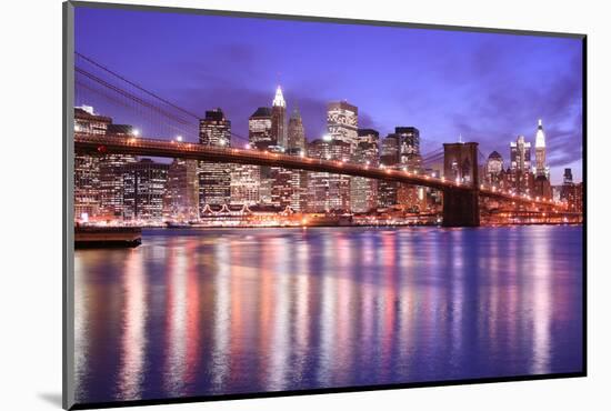 Brooklyn Bridge and Manhattan Skyline at Night, New York City-Zigi-Mounted Photographic Print