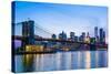 Brooklyn Bridge and Manhattan skyline at sunset, New York City, New York, USA, North America-Fraser Hall-Stretched Canvas