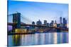 Brooklyn Bridge and Manhattan skyline at sunset, New York City, New York, USA, North America-Fraser Hall-Stretched Canvas