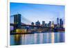 Brooklyn Bridge and Manhattan skyline at sunset, New York City, New York, USA, North America-Fraser Hall-Framed Premium Photographic Print