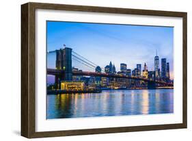 Brooklyn Bridge and Manhattan skyline at sunset, New York City, New York, USA, North America-Fraser Hall-Framed Photographic Print