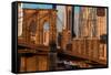 Brooklyn Bridge and Manhattan Skyline features One World Trade Center at Sunrise, NY NY-null-Framed Stretched Canvas