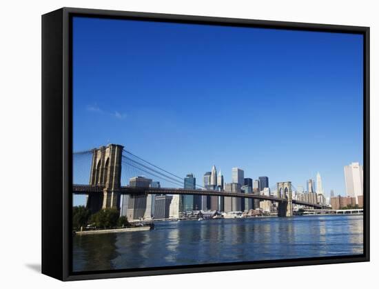 Brooklyn Bridge and Manhattan Skyline, New York City, New York, USA-Amanda Hall-Framed Stretched Canvas