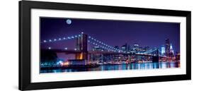 Brooklyn Bridge and Manhattan Skyline with a Full Moon Overhead-New York-Littleny-Framed Art Print