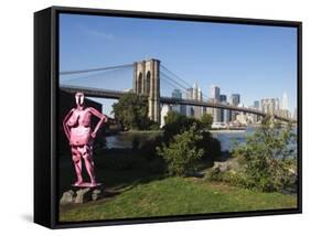 Brooklyn Bridge and Manhattan Skyline with Modern Artwork in the Foregound, New York City, USA-Amanda Hall-Framed Stretched Canvas