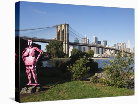 Brooklyn Bridge and Manhattan Skyline with Modern Artwork in the Foregound, New York City, USA-Amanda Hall-Stretched Canvas