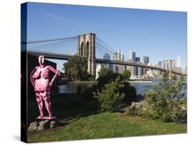 Brooklyn Bridge and Manhattan Skyline with Modern Artwork in the Foregound, New York City, USA-Amanda Hall-Stretched Canvas