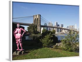 Brooklyn Bridge and Manhattan Skyline with Modern Artwork in the Foregound, New York City, USA-Amanda Hall-Framed Photographic Print