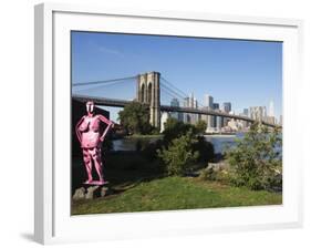 Brooklyn Bridge and Manhattan Skyline with Modern Artwork in the Foregound, New York City, USA-Amanda Hall-Framed Photographic Print