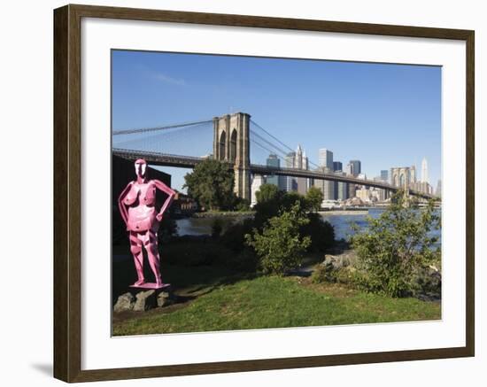 Brooklyn Bridge and Manhattan Skyline with Modern Artwork in the Foregound, New York City, USA-Amanda Hall-Framed Photographic Print