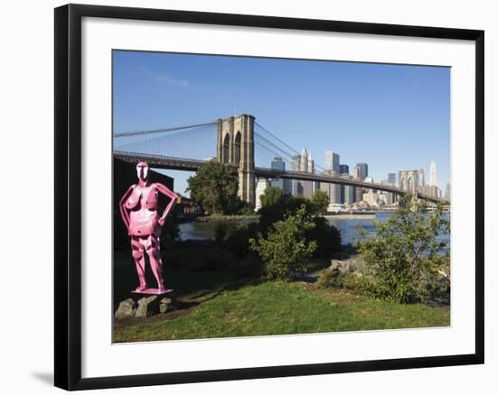 Brooklyn Bridge and Manhattan Skyline with Modern Artwork in the Foregound, New York City, USA-Amanda Hall-Framed Photographic Print