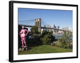 Brooklyn Bridge and Manhattan Skyline with Modern Artwork in the Foregound, New York City, USA-Amanda Hall-Framed Photographic Print