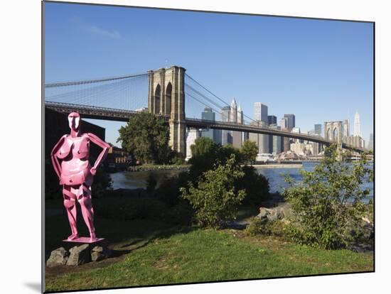 Brooklyn Bridge and Manhattan Skyline with Modern Artwork in the Foregound, New York City, USA-Amanda Hall-Mounted Photographic Print