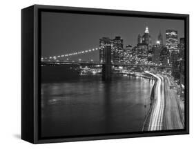 Brooklyn Bridge and Parkway, East River with Lower Manhattan Skyline, Brooklyn, New York, Usa-Paul Souders-Framed Stretched Canvas