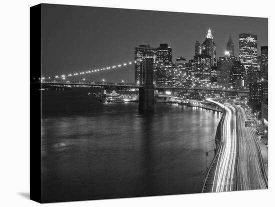 Brooklyn Bridge and Parkway, East River with Lower Manhattan Skyline, Brooklyn, New York, Usa-Paul Souders-Stretched Canvas