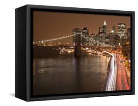 Brooklyn Bridge and Parkway, East River with Lower Manhattan Skyline, Brooklyn, New York, Usa-Paul Souders-Framed Stretched Canvas