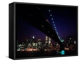 Brooklyn Bridge and Skyline of New York City at Night-null-Framed Stretched Canvas