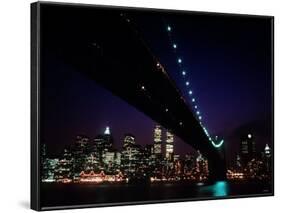 Brooklyn Bridge and Skyline of New York City at Night-null-Framed Photographic Print