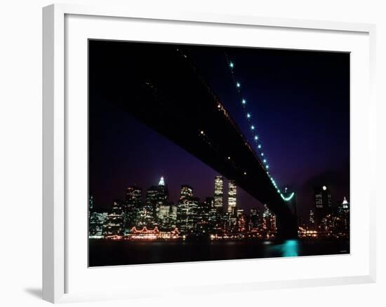 Brooklyn Bridge and Skyline of New York City at Night-null-Framed Photographic Print