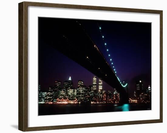 Brooklyn Bridge and Skyline of New York City at Night-null-Framed Photographic Print